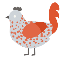 Galaphobia, a mist and vermilion chicken with a speckle pattern