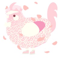 A pink chicken with a double-lace pattern