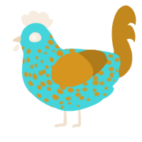 Bluey, a aqua and ochre chicken with a speckle pattern