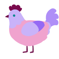 A pink and lilac chicken with a head pattern