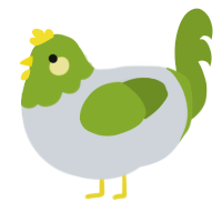 A mist and chartreuse chicken with a head pattern
