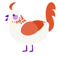 Countdown, a white and vermilion chicken with a neck-speckle pattern