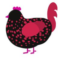 Hostile Takeover, a black and crimson chicken with a speckle pattern