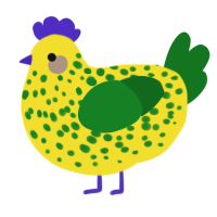 A yellow and leaf chicken with a speckle pattern