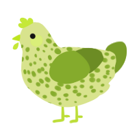 A lemon and chartreuse chicken with a speckle pattern