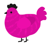 Raspberry, a fuchsia chicken with a bar pattern