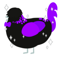 A black and violet chicken with a neck-speckle pattern