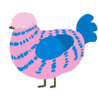 A pink and sapphire chicken with a bar pattern
