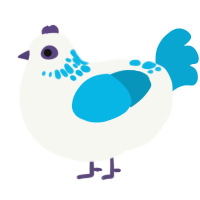 A white and cerulean chicken with a neck-speckle pattern