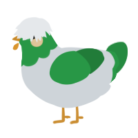 Apple, a mist and viridian chicken with a head pattern