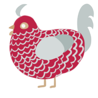 A crimson and silver chicken with a lace pattern