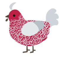 A crimson and mist chicken with a double-lace pattern