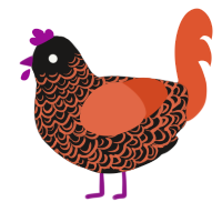 A sable and vermilion chicken with a double-lace pattern