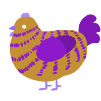 Mustard, a gold and violet chicken with a bar pattern