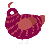 A maroon and red chicken with a bar pattern