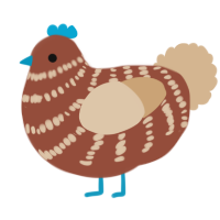 A russet and beige chicken with a bar pattern