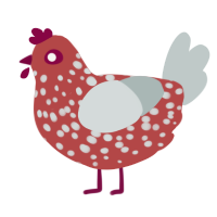 A red and silver chicken with a speckle pattern