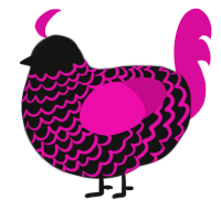 A black and fuchsia chicken with a lace pattern
