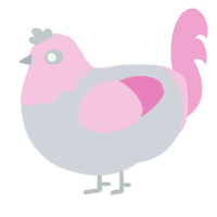 A mist and pink chicken with a head pattern
