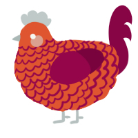 A vermilion and maroon chicken with a lace pattern