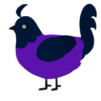 Tax, a violet and tumblr chicken with a head pattern