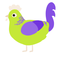 A lime and blurple chicken with a neck-band pattern
