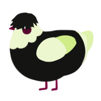 emo frankenstein, a black and apple chicken with a head pattern