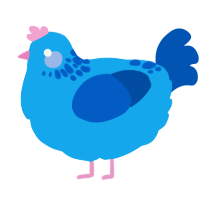 A sky and ultramarine chicken with a neck-speckle pattern