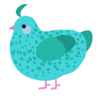 Reef, a aqua and turquoise chicken with a speckle pattern