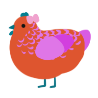 A vermilion and orchid chicken with a half-lace pattern