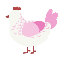 Cake, a white and pink chicken with a half-lace pattern