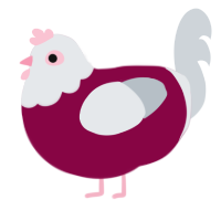 Spikeless Lychee, a maroon and mist chicken with a head pattern