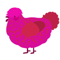 A fuchsia and crimson chicken with a speckle pattern