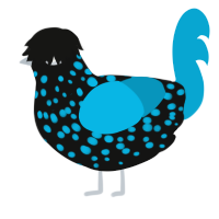 velvet room, a black and cerulean chicken with a speckle pattern