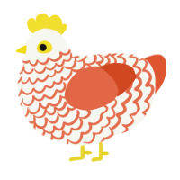 A white and vermilion chicken with a lace pattern