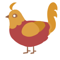 A red and orange chicken with a head pattern