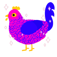 psychedelic, a fuchsia and indigo chicken with a double-lace pattern