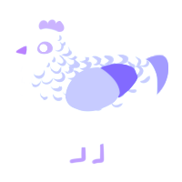 A silver and blurple chicken with a half-lace pattern