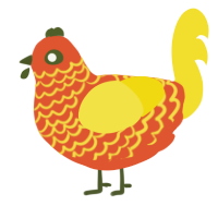 LC Marigold 0 0 -5, a vermilion and yellow chicken with a lace pattern