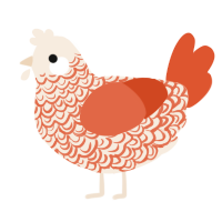 A cream and vermilion chicken with a double-lace pattern