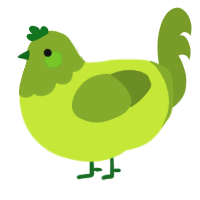 A lime and chartreuse chicken with a head pattern