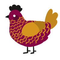 A maroon and ochre chicken with a lace pattern