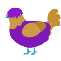 my ugly son, a violet and gold chicken with a head pattern