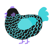 Ptomely, a sable and aqua chicken with a lace pattern