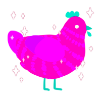 thinkfastchucklenuts, a fuchsia and amethyst chicken with a bar pattern
