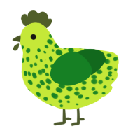 A lime and leaf chicken with a speckle pattern