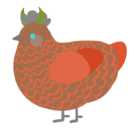 Frank, a brown and vermilion chicken with a lace pattern