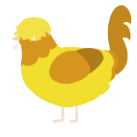 A yellow and ochre chicken with a head pattern