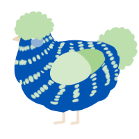 Blueberry Soda, a ultramarine and gluppy chicken with a bar pattern