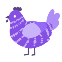 Purple, a blurple and lilac chicken with a bar pattern
